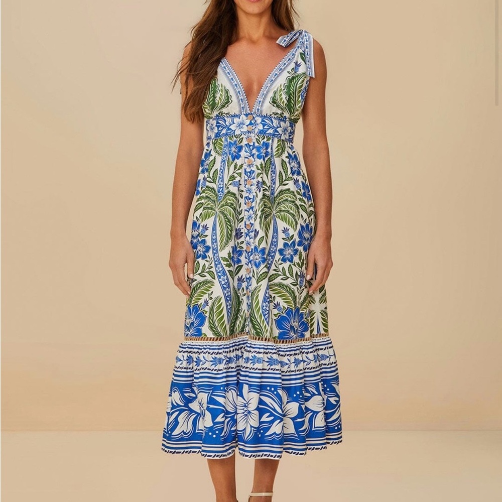 NWT FARM Rio Off-White Tropicance Organic Cotton Midi Dress